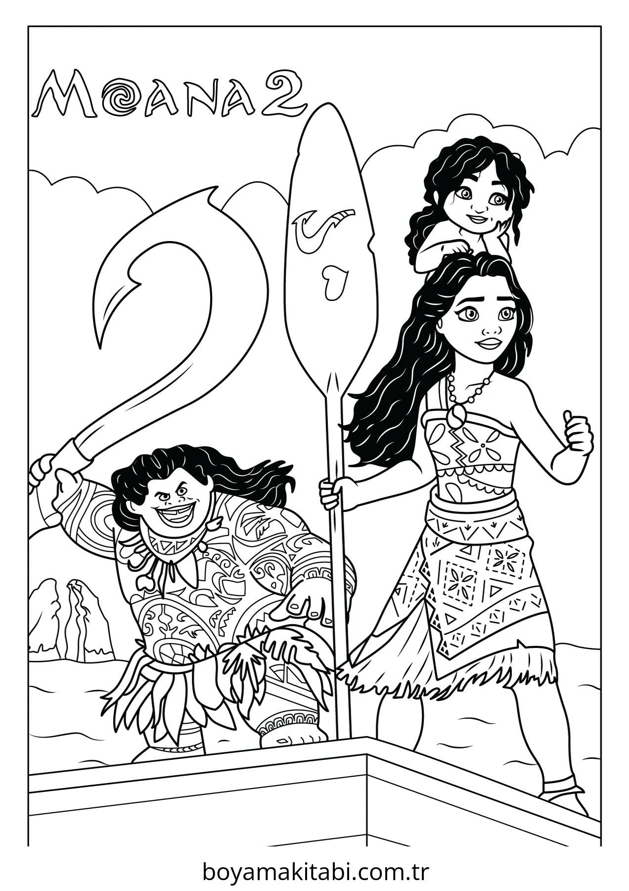 Moana boyama sayfası – PDF indir, sevimli karakter