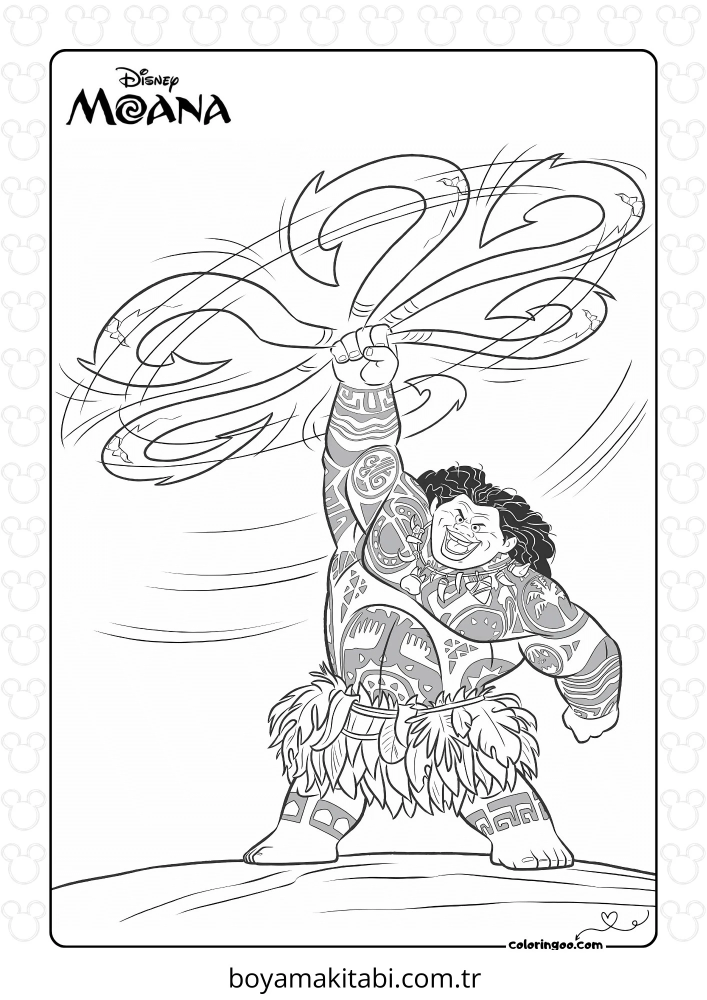 Moana boyama sayfası – okul öncesi, evde etkinlik