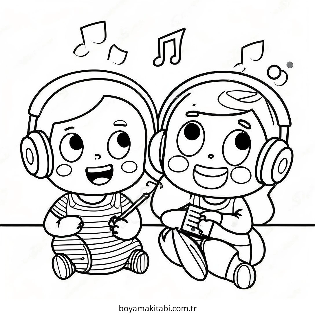 Müzik boyama sayfası – keyifli zaman, renkli çizimler