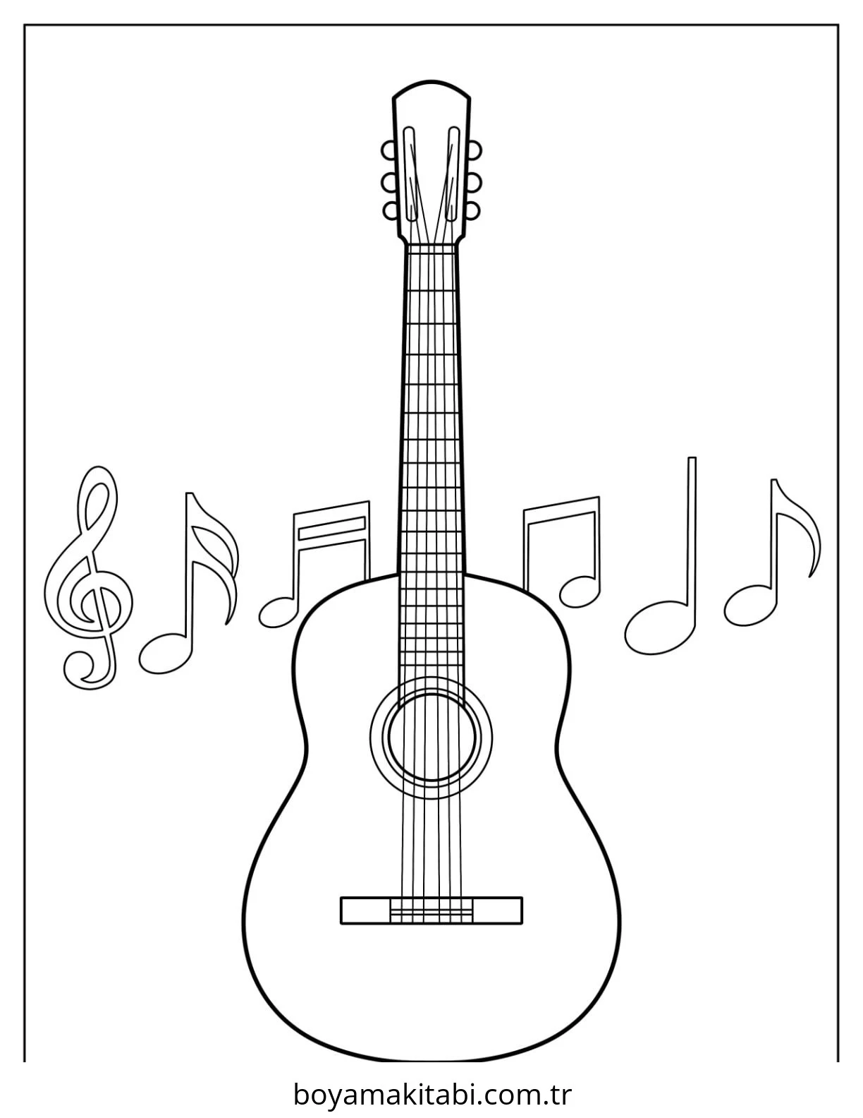 Müzik boyama sayfası – PDF indir, sevimli karakter