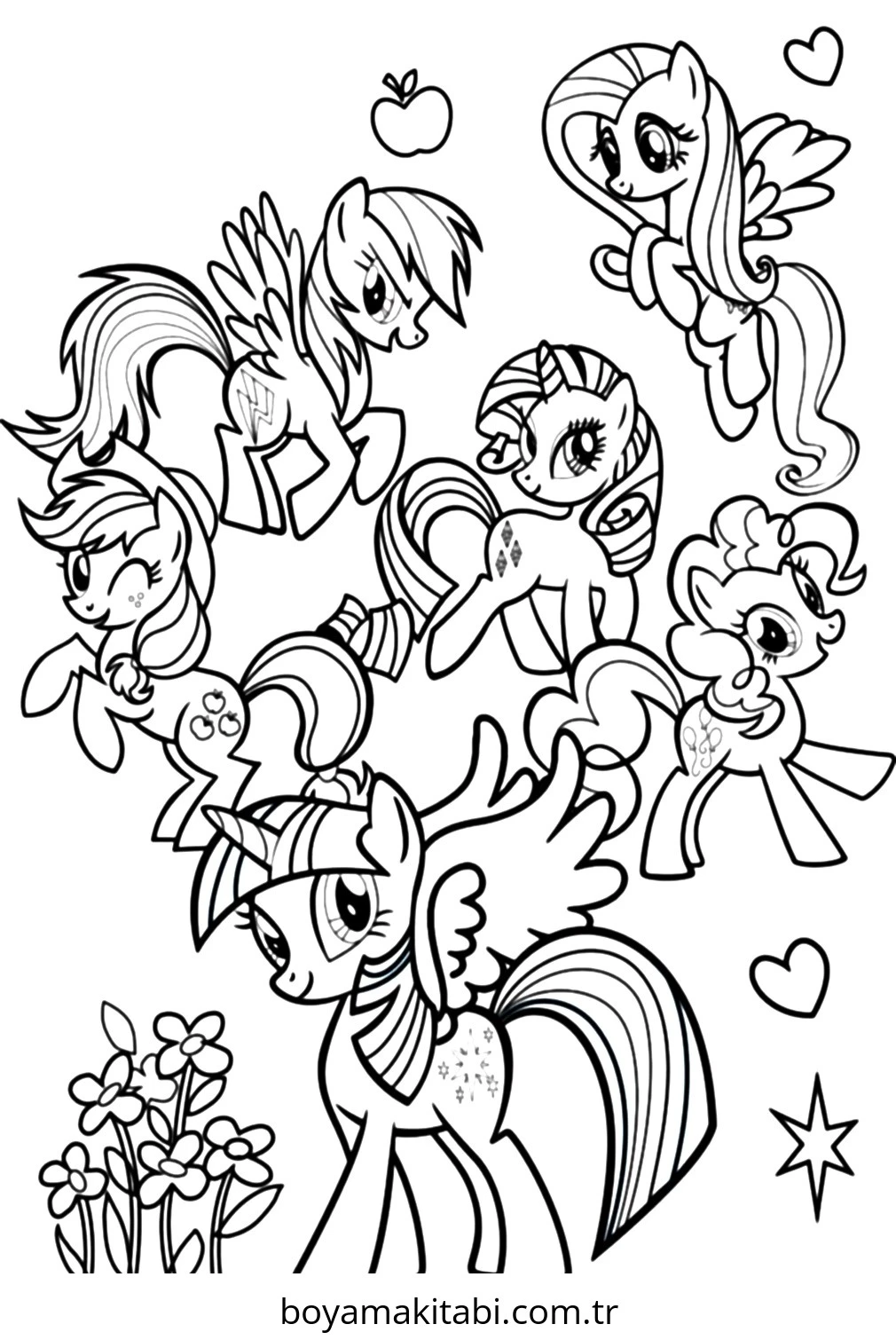 My Little Pony boyama sayfası – çocuk aktivitesi, PDF indir