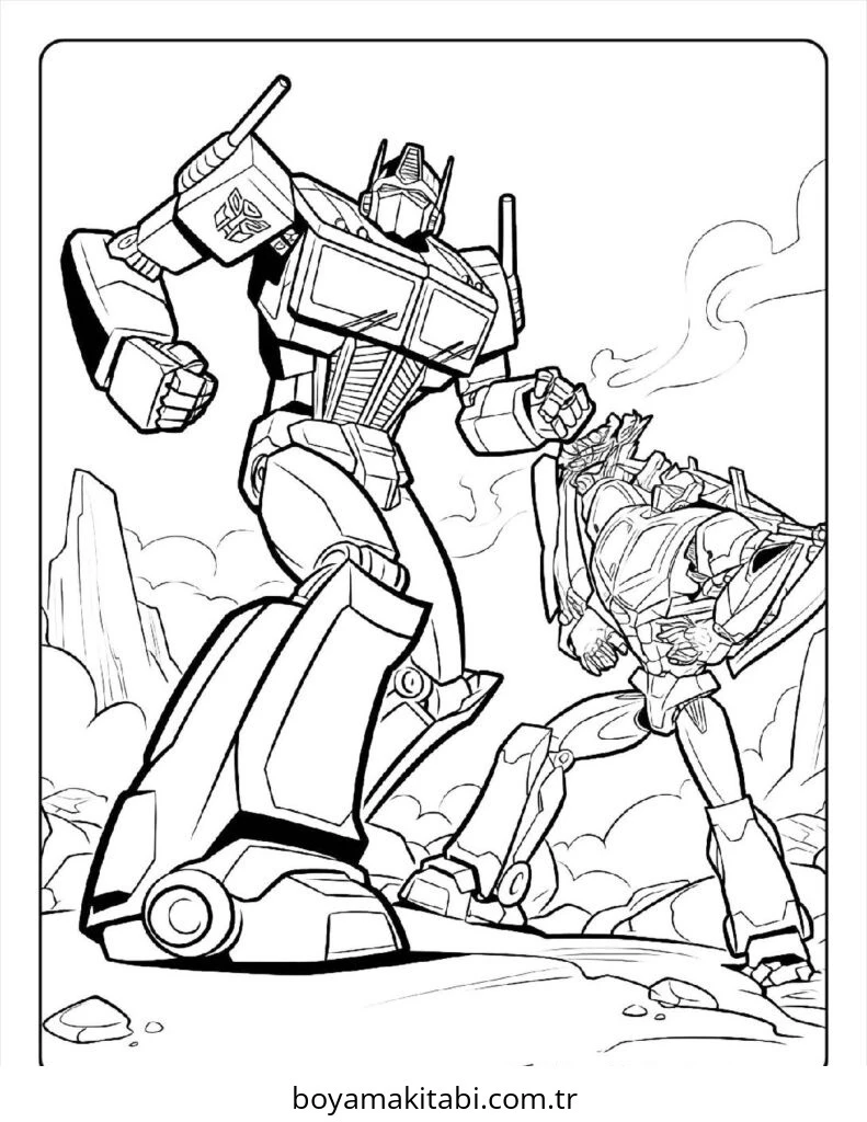 Optimus Prime boyama sayfası – çocuk aktivitesi, PDF indir