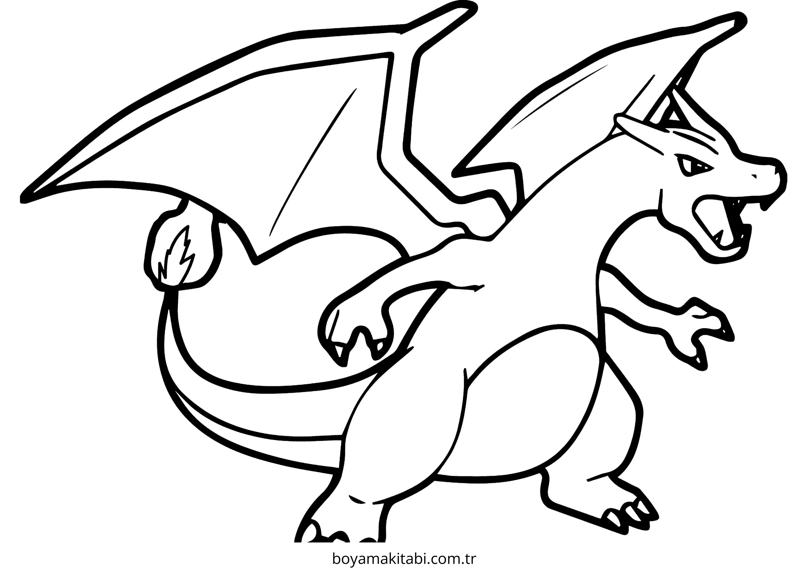 Pokemon Charizard boyama sayfası – çizgi film temalı, basit çizim