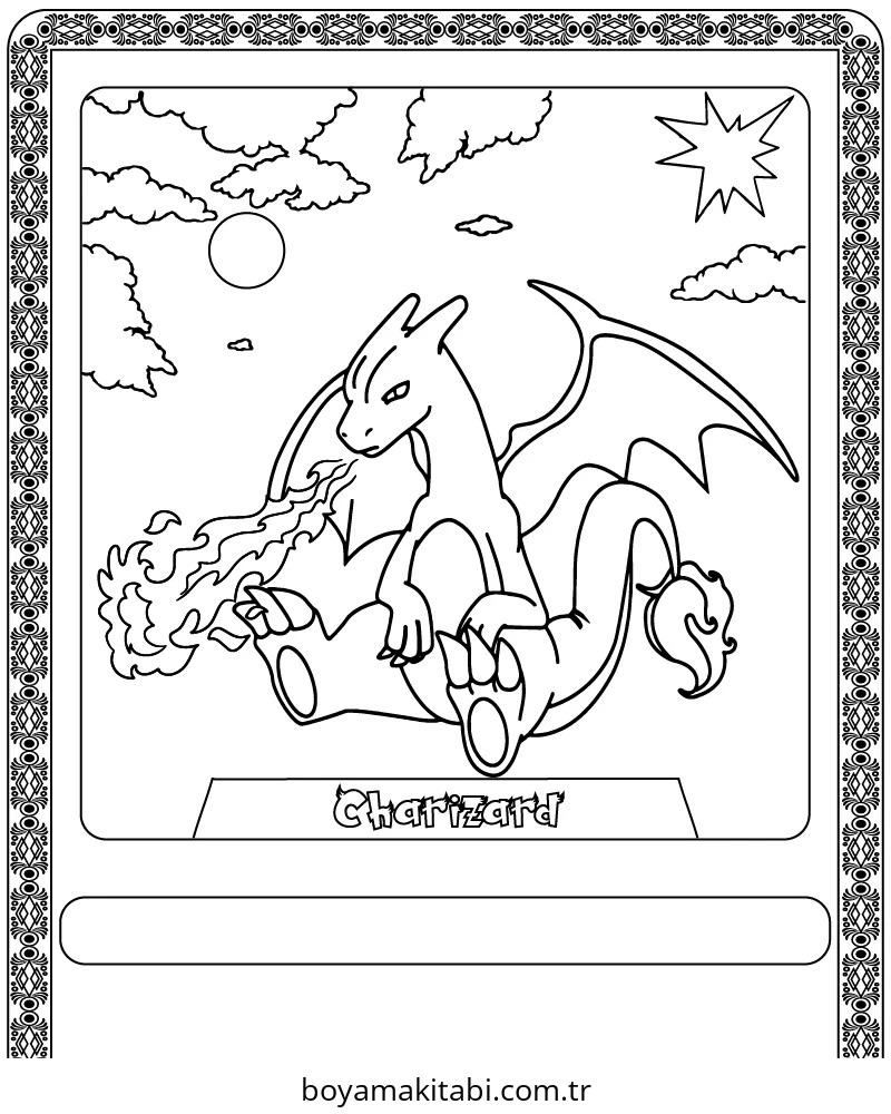 Pokemon Charizard boyama sayfası – eğitici aktivite, yaratıcılık