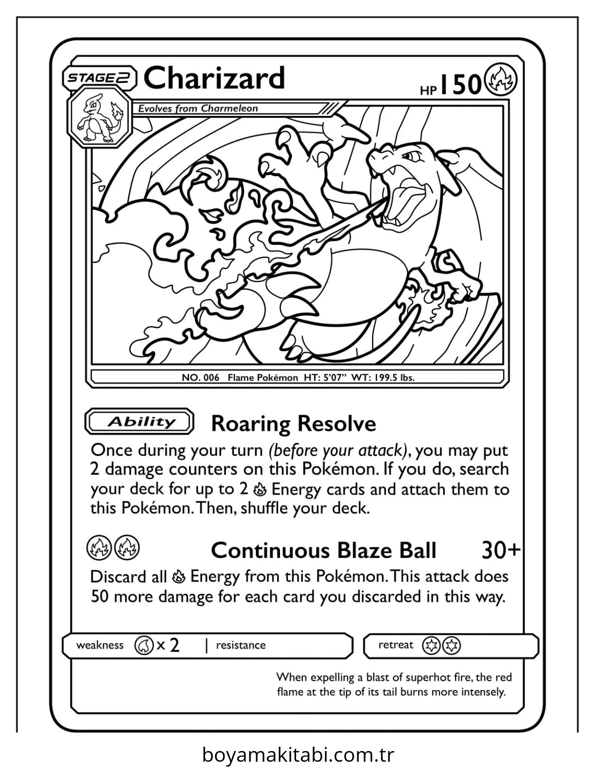 Pokemon Charizard boyama sayfası – çocuk aktivitesi, PDF indir