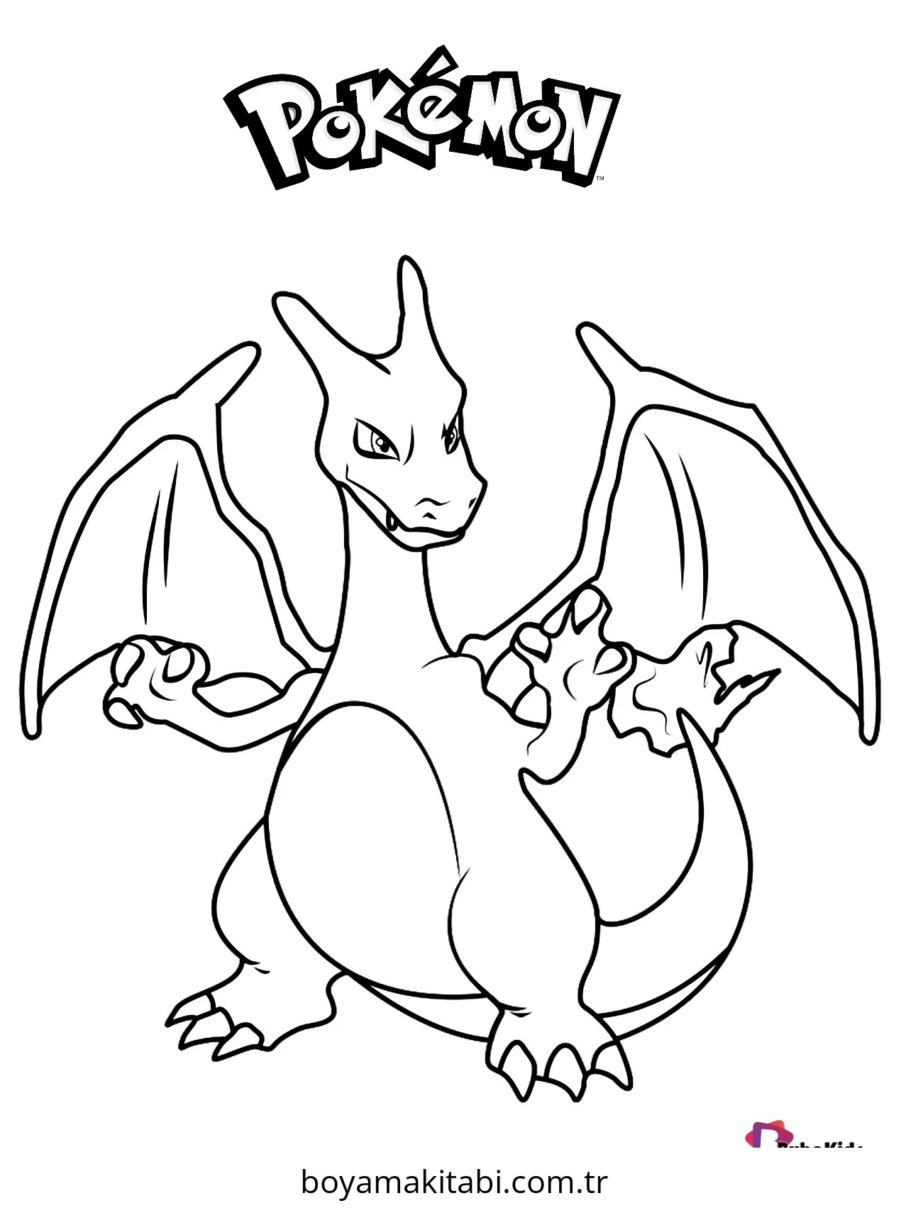 Pokemon Charizard boyama sayfası – yaratıcılık, eğlenceli etkinlik