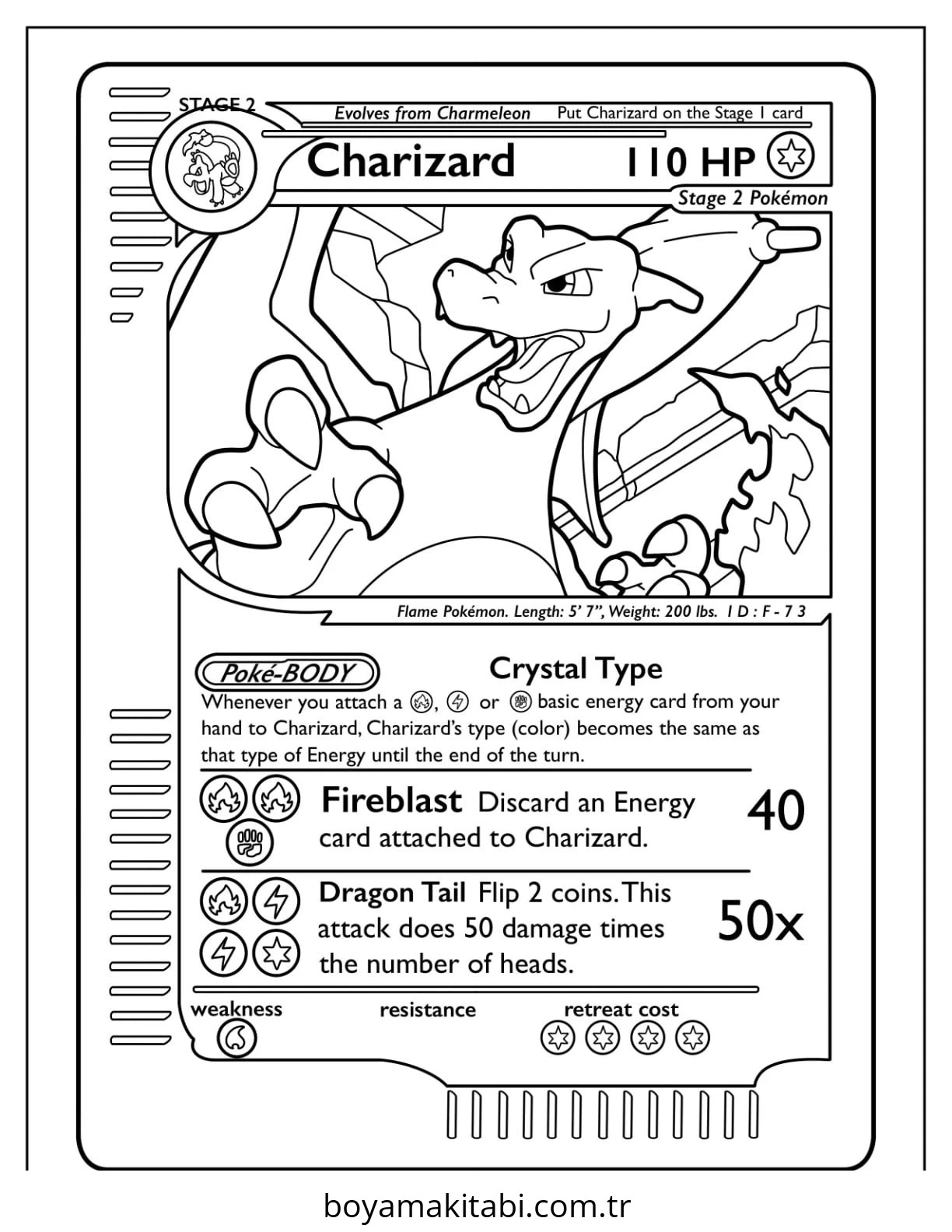 Pokemon Charizard boyama sayfası – boyama çalışması, yaratıcılığı geliştirir