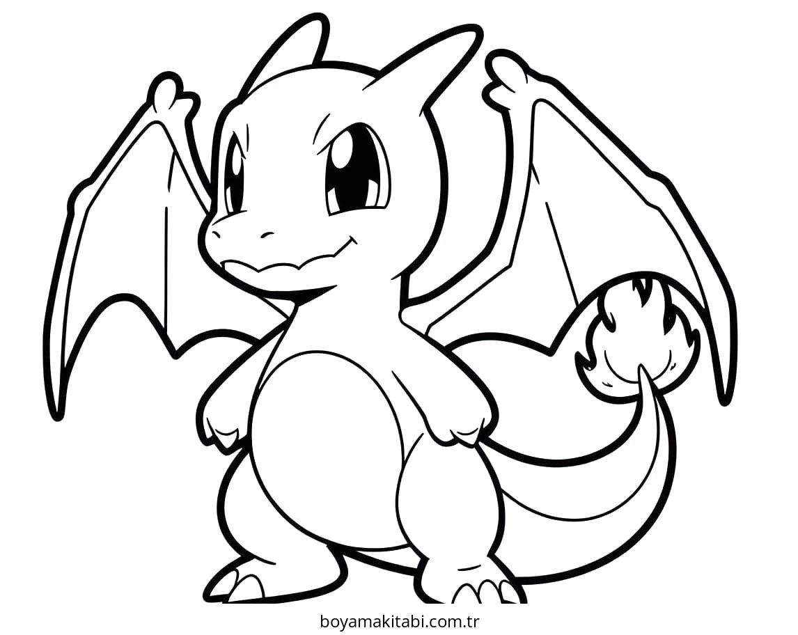 Pokemon Charizard boyama sayfası – PDF indir, sevimli karakter