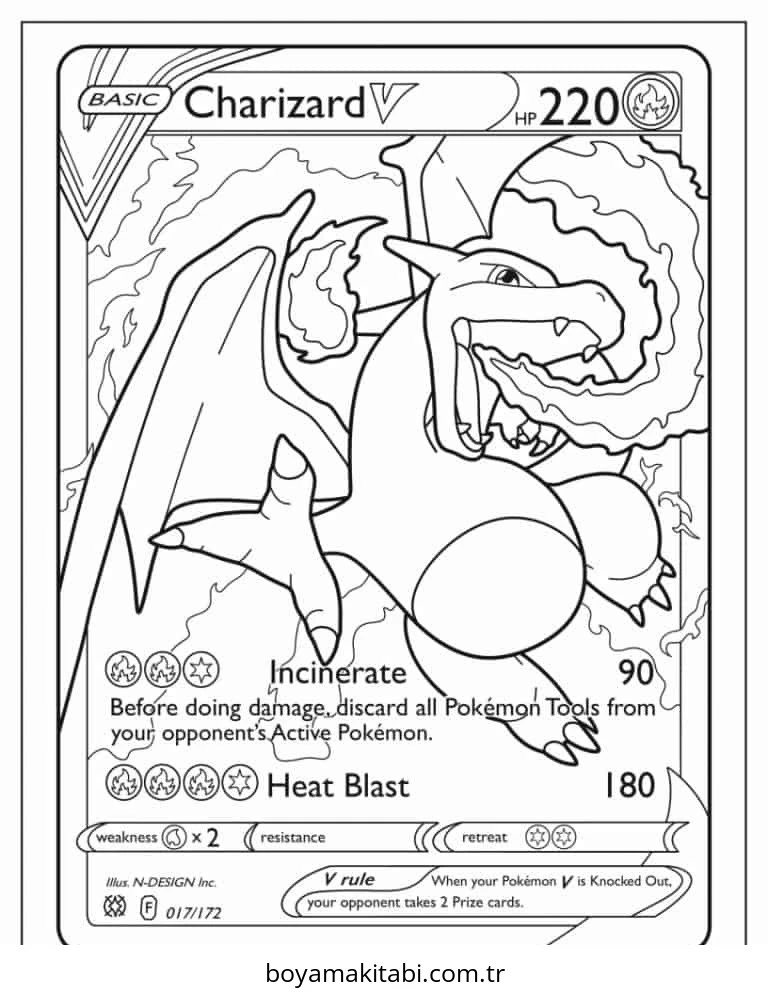 Pokemon Charizard boyama sayfası – çocuklar için, çizgi film temalı