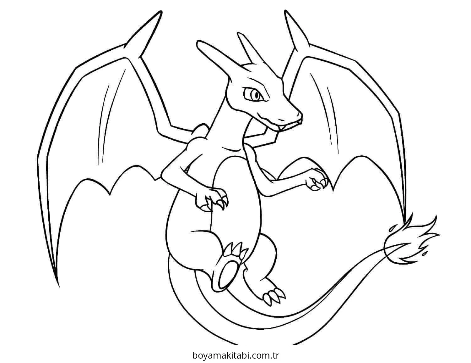 Pokemon Charizard boyama sayfası – kolay boyama, eğitici aktivite