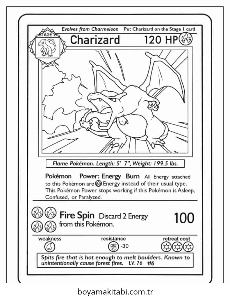 Pokemon Charizard boyama sayfası – yaratıcılığı geliştirir, keyifli zaman