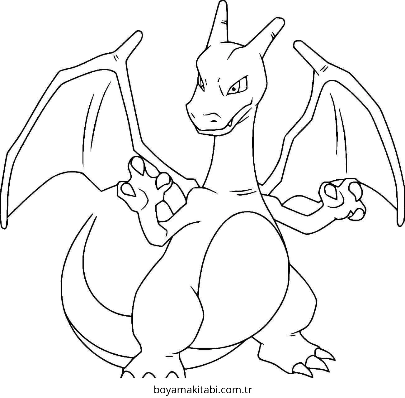 Pokemon Charizard boyama sayfası – boyama etkinliği, çocuk aktivitesi