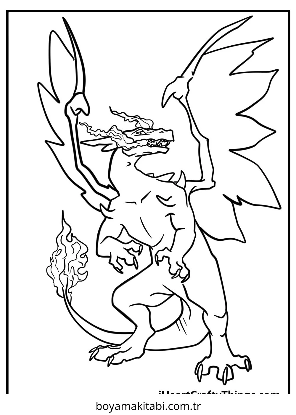 Pokemon Charizard boyama sayfası – sevimli karakter, sanatsal çalışma