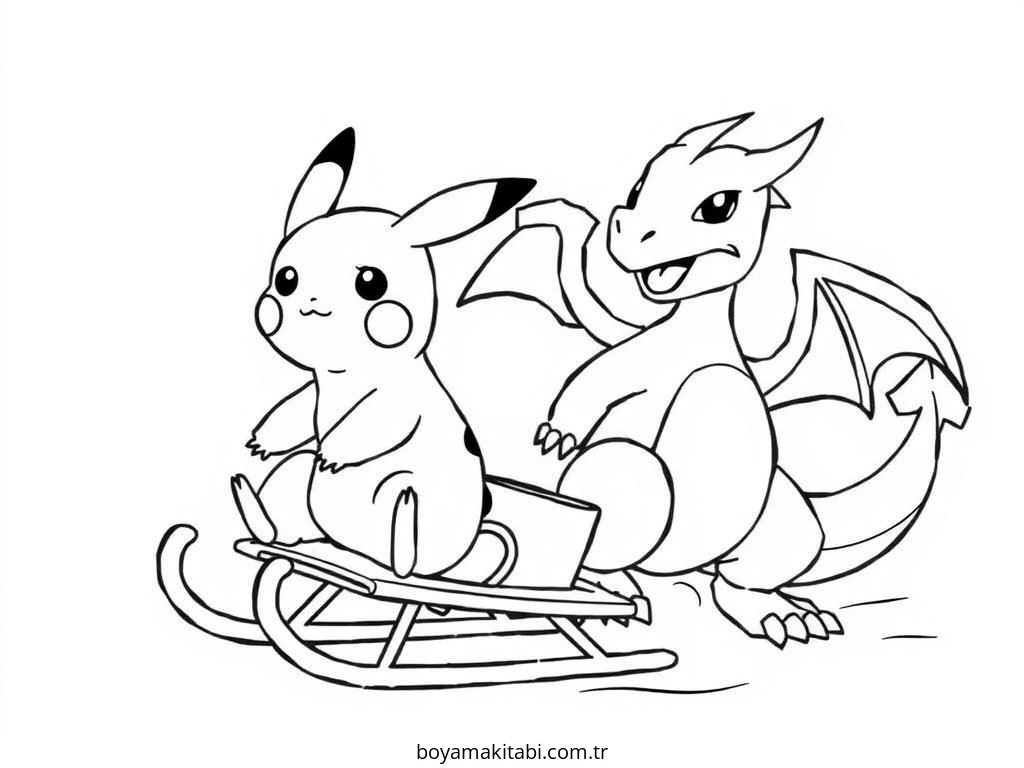 Pokemon Charizard boyama sayfası – çizgi film temalı, basit çizim
