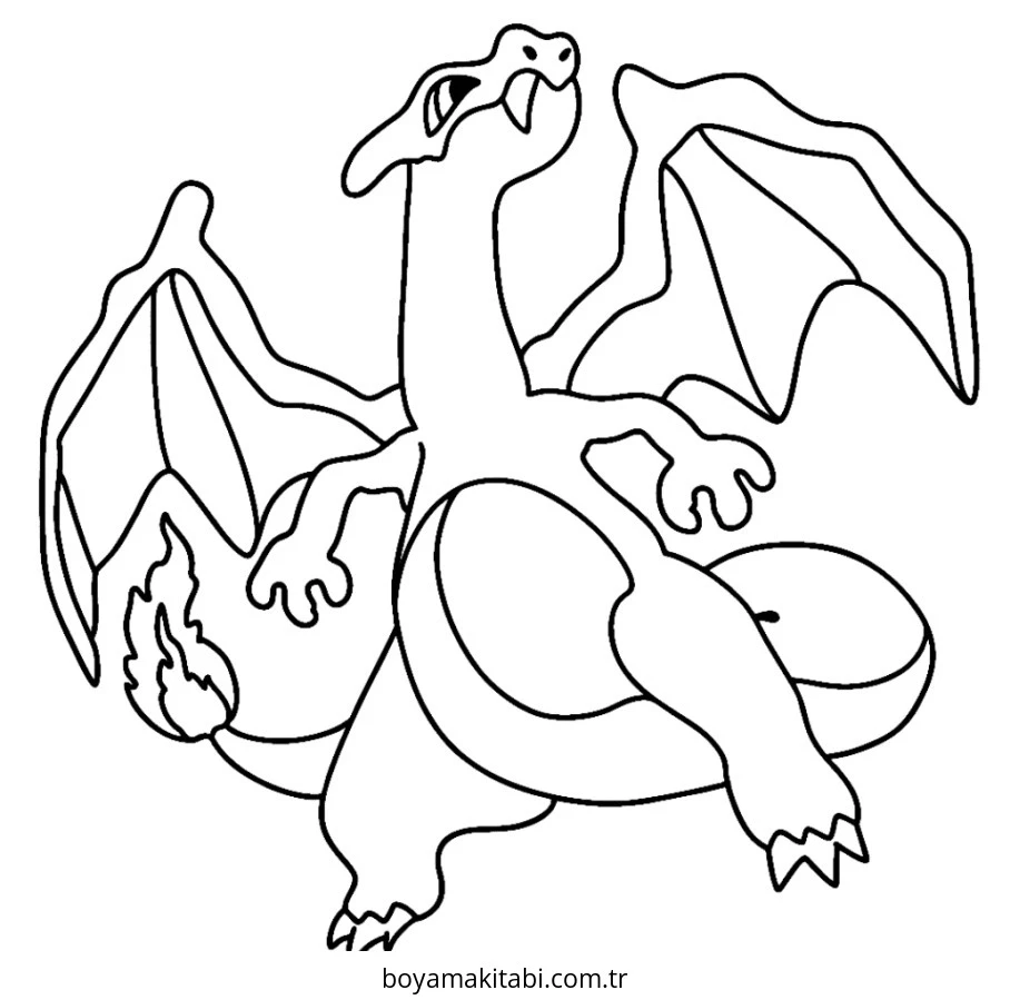 Pokemon Charizard boyama sayfası – eğitici aktivite, yaratıcılık