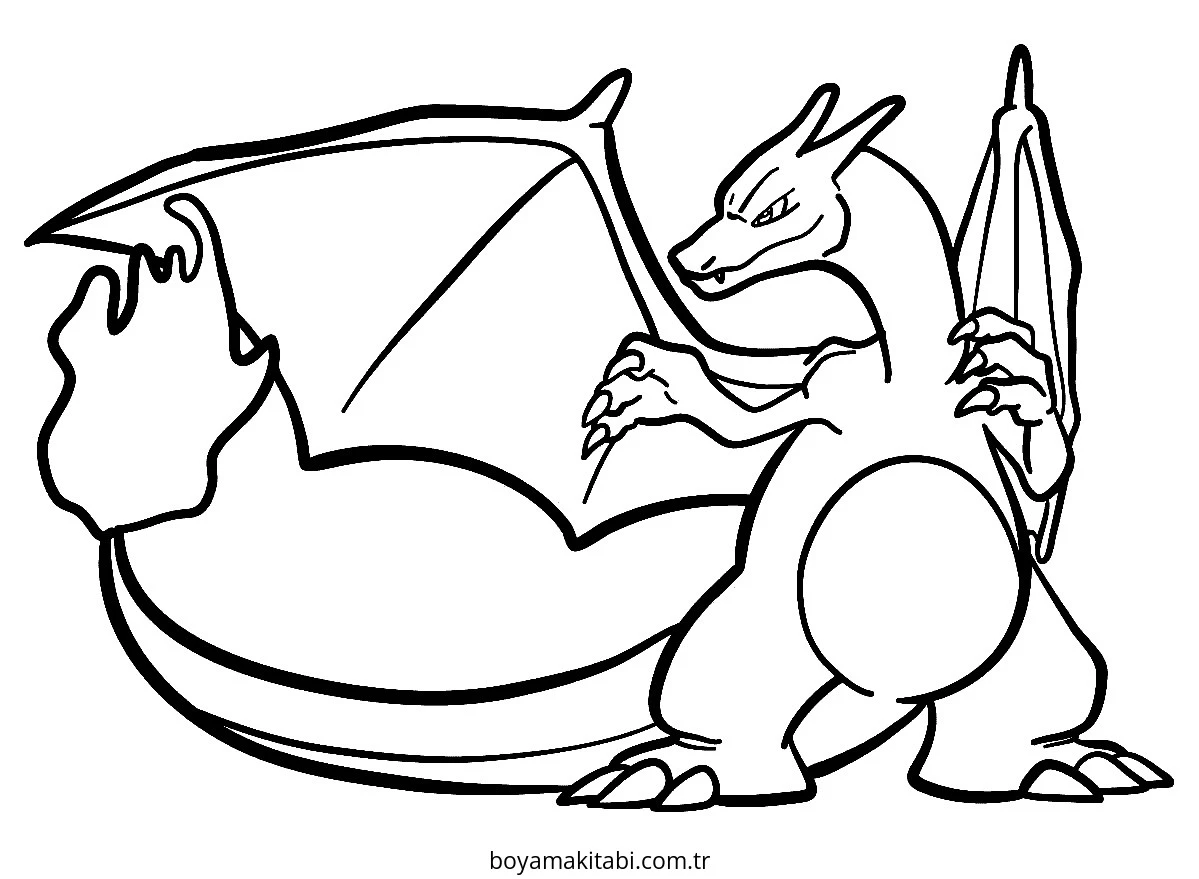 Pokemon Charizard boyama sayfası – el becerilerini geliştirir, boyama çalışması