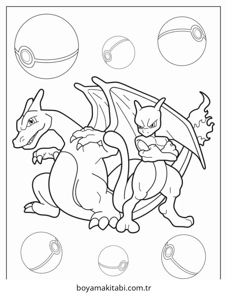Pokemon Charizard boyama sayfası – keyifli zaman, renkli çizimler