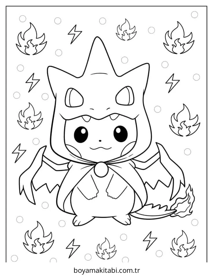 Pokemon Charizard boyama sayfası – yaratıcılık, eğlenceli etkinlik