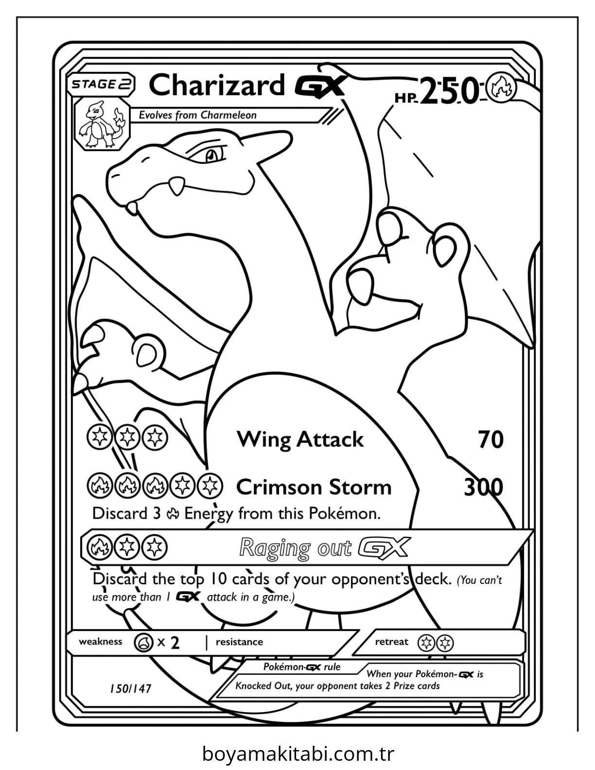 Pokemon Charizard boyama sayfası – kolay boyama, eğitici aktivite
