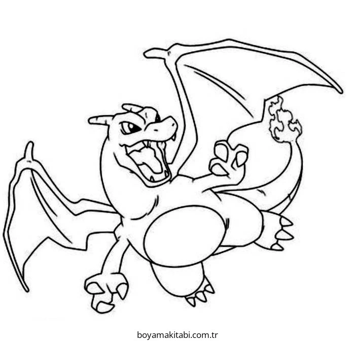 Pokemon Charizard boyama sayfası – eğlenceli etkinlik, el becerilerini geliştirir