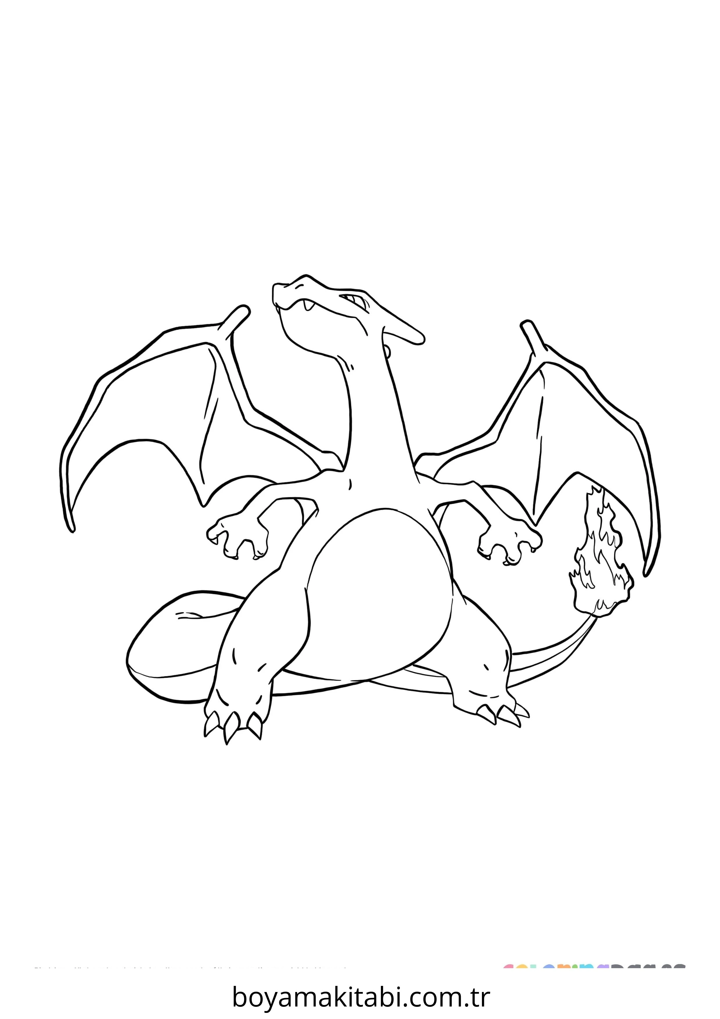 Pokemon Charizard boyama sayfası – sevimli karakter, sanatsal çalışma