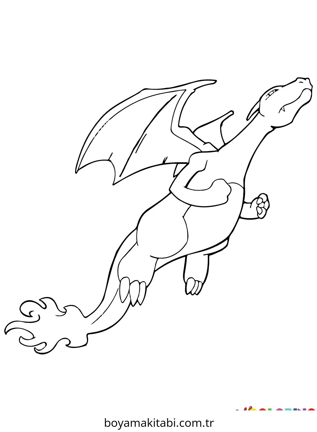 Pokemon Charizard boyama sayfası – el becerilerini geliştirir, boyama çalışması