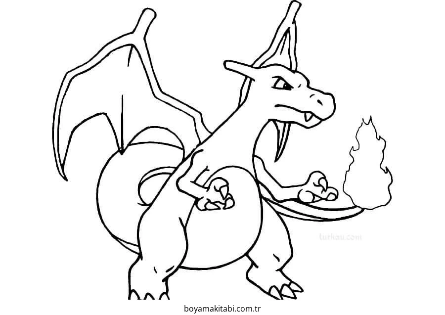 Pokemon Charizard boyama sayfası – keyifli zaman, renkli çizimler