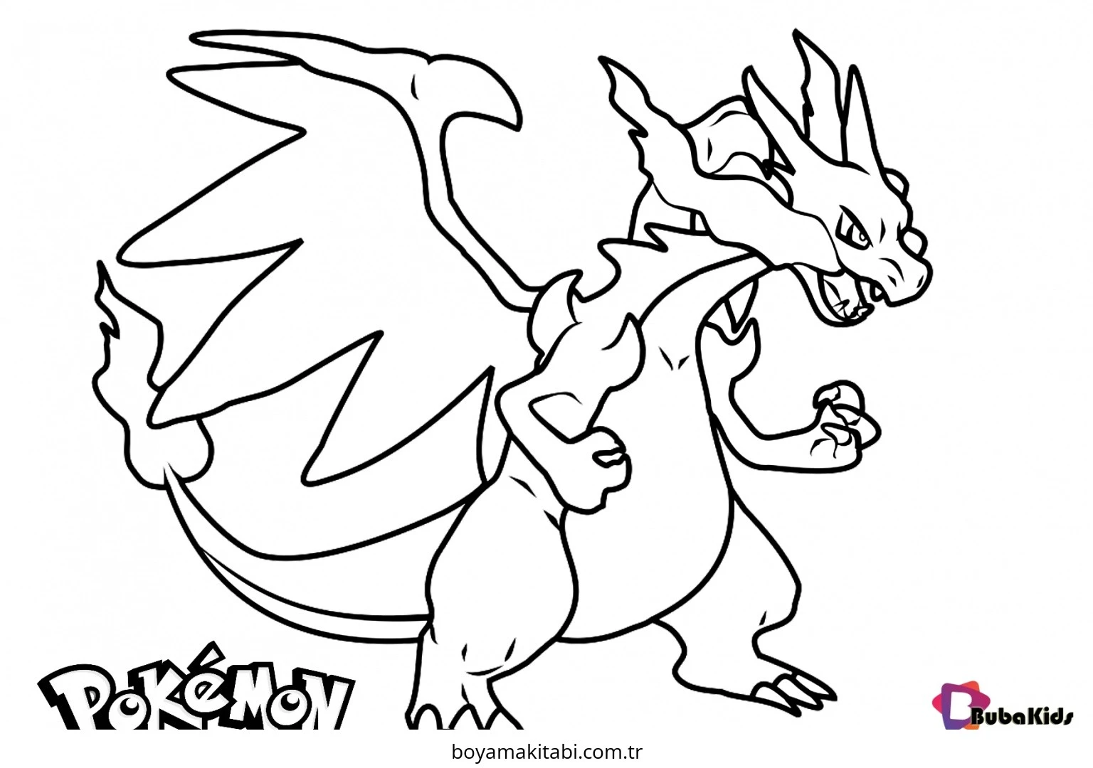 Pokemon Charizard boyama sayfası – sanatsal çalışma, çocuklar için