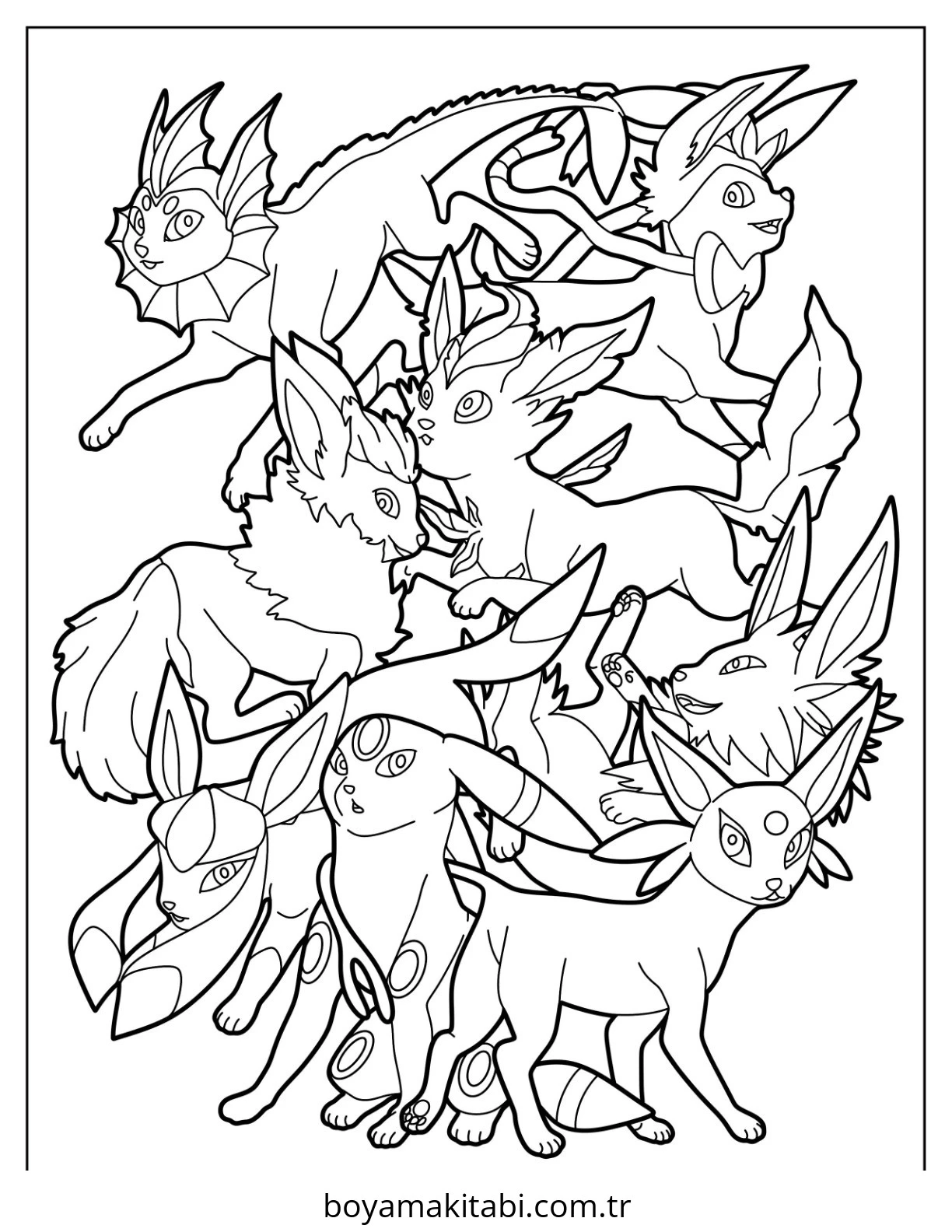Pokemon Eevee boyama sayfası – basit çizim, kolay boyama
