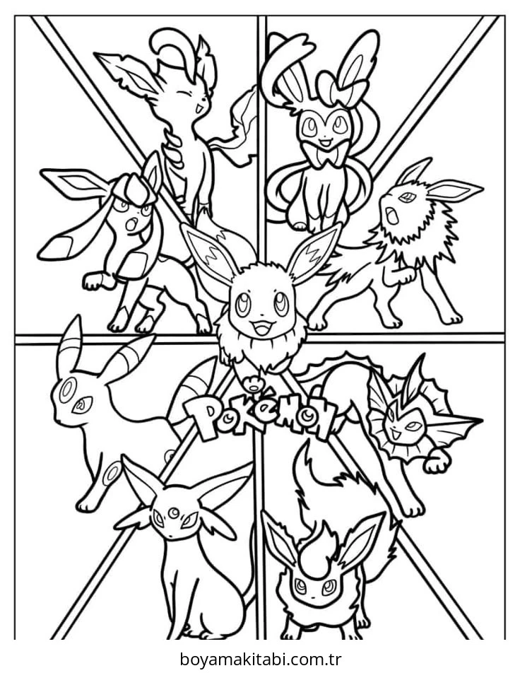 Pokemon Eevee boyama sayfası – okul öncesi, evde etkinlik