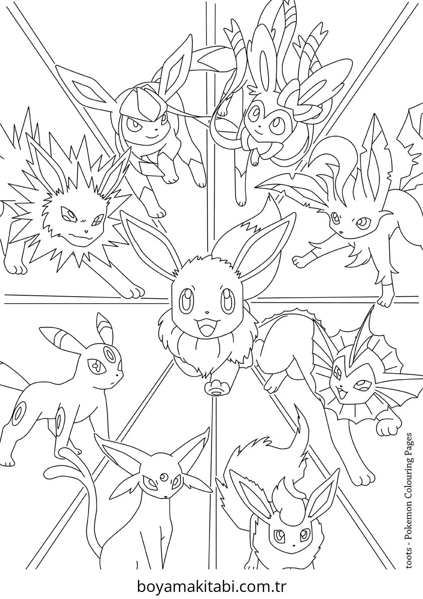 Pokemon Eevee boyama sayfası – boyama etkinliği, çocuk aktivitesi