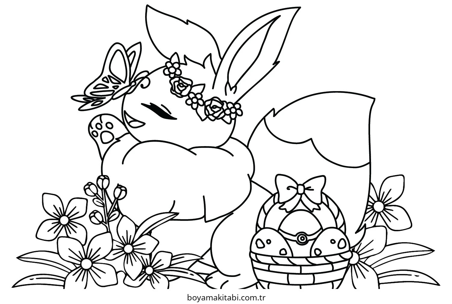 Pokemon Eevee boyama sayfası – el becerilerini geliştirir, boyama çalışması