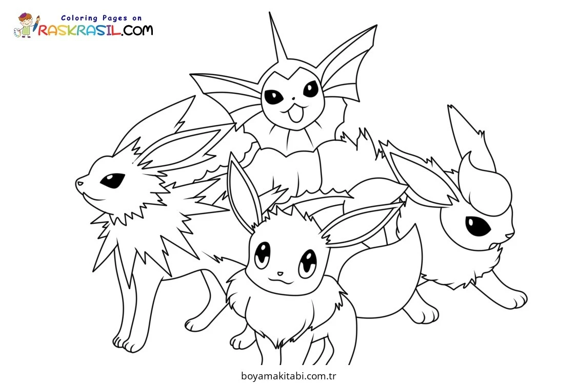 Pokemon Eevee boyama sayfası – keyifli zaman, renkli çizimler