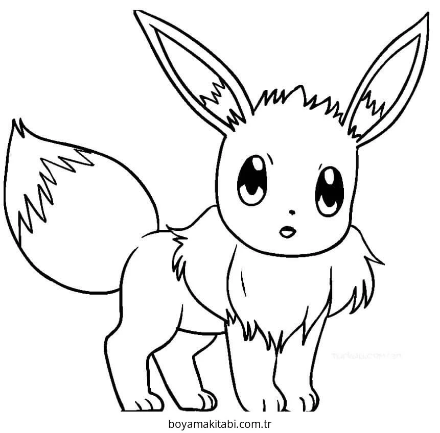 Pokemon Eevee boyama sayfası – çocuk aktivitesi, PDF indir