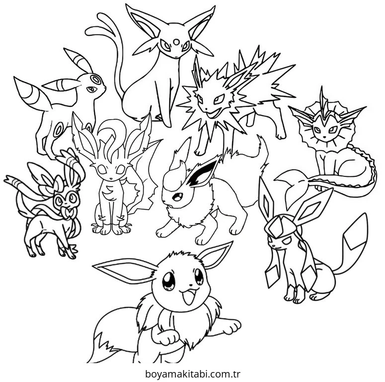 Pokemon Eevee boyama sayfası – basit çizim, kolay boyama