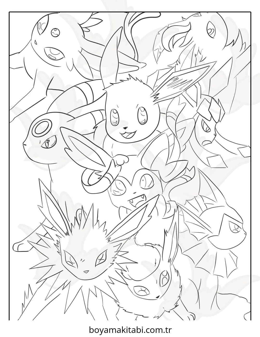 Pokemon Eevee boyama sayfası – boyama çalışması, yaratıcılığı geliştirir
