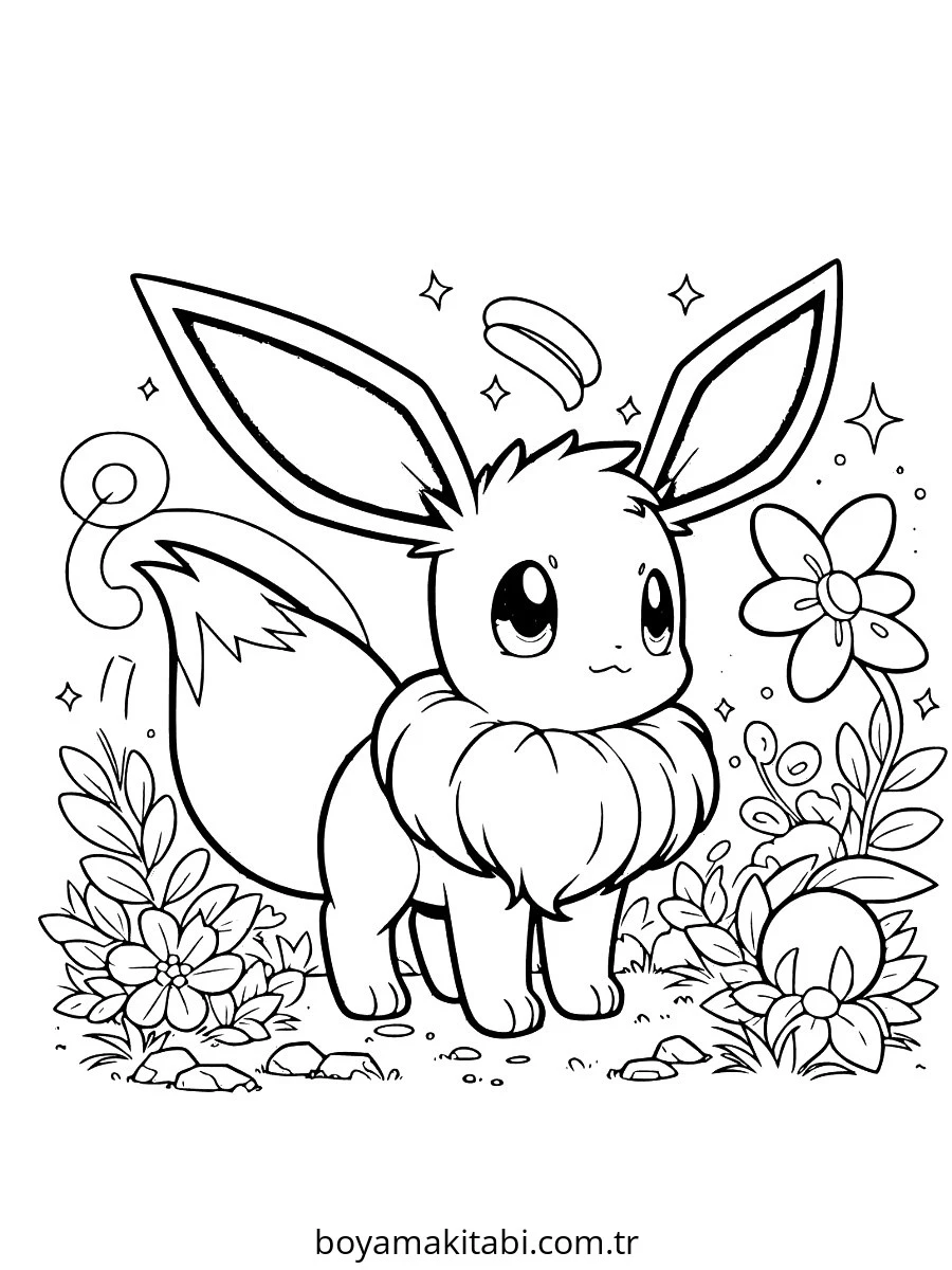 Pokemon Eevee boyama sayfası – PDF indir, sevimli karakter