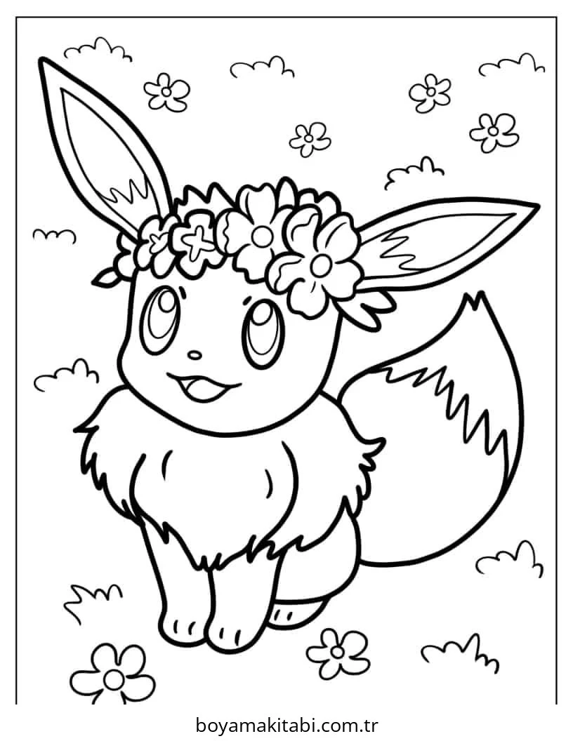 Pokemon Eevee boyama sayfası – okul öncesi, evde etkinlik