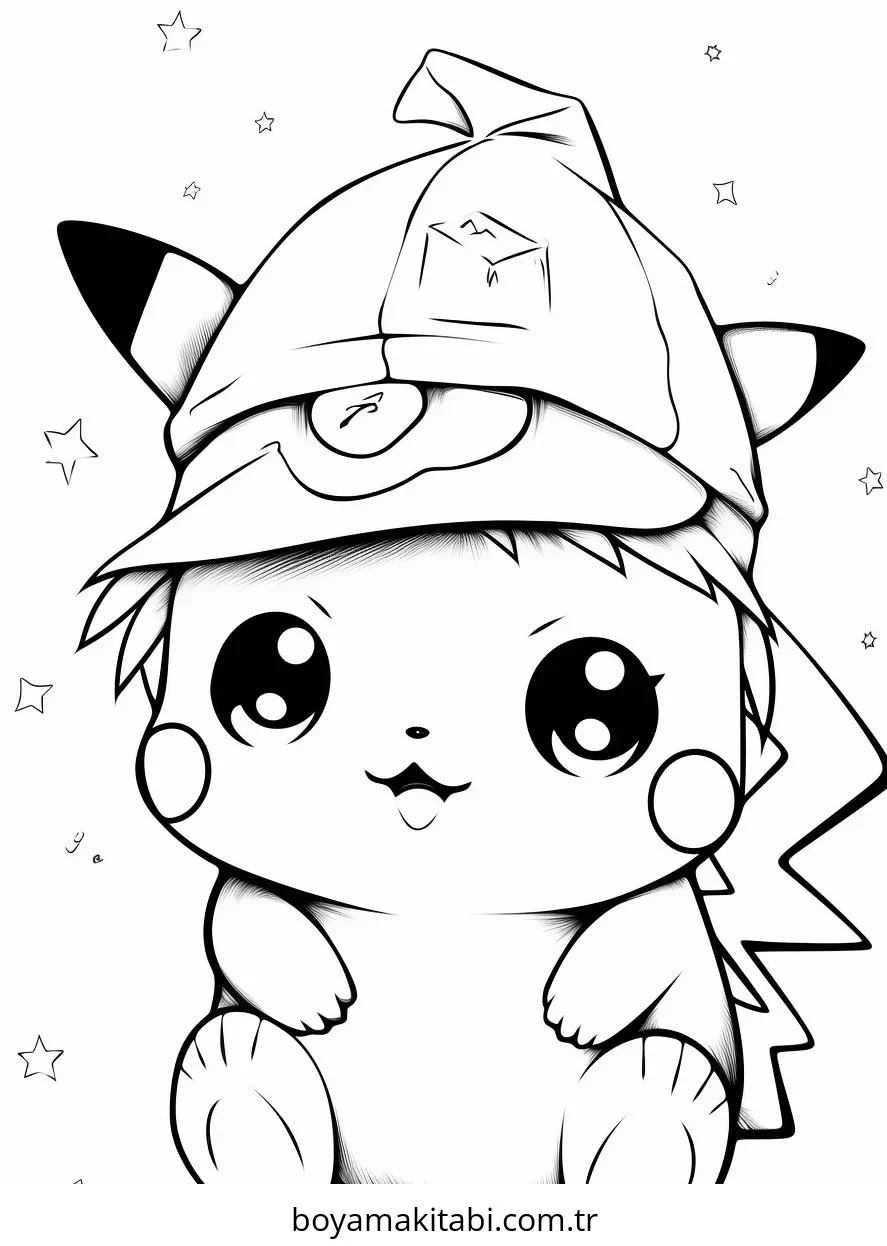 Pokemon Pikachu boyama sayfası – çizgi film temalı, basit çizim