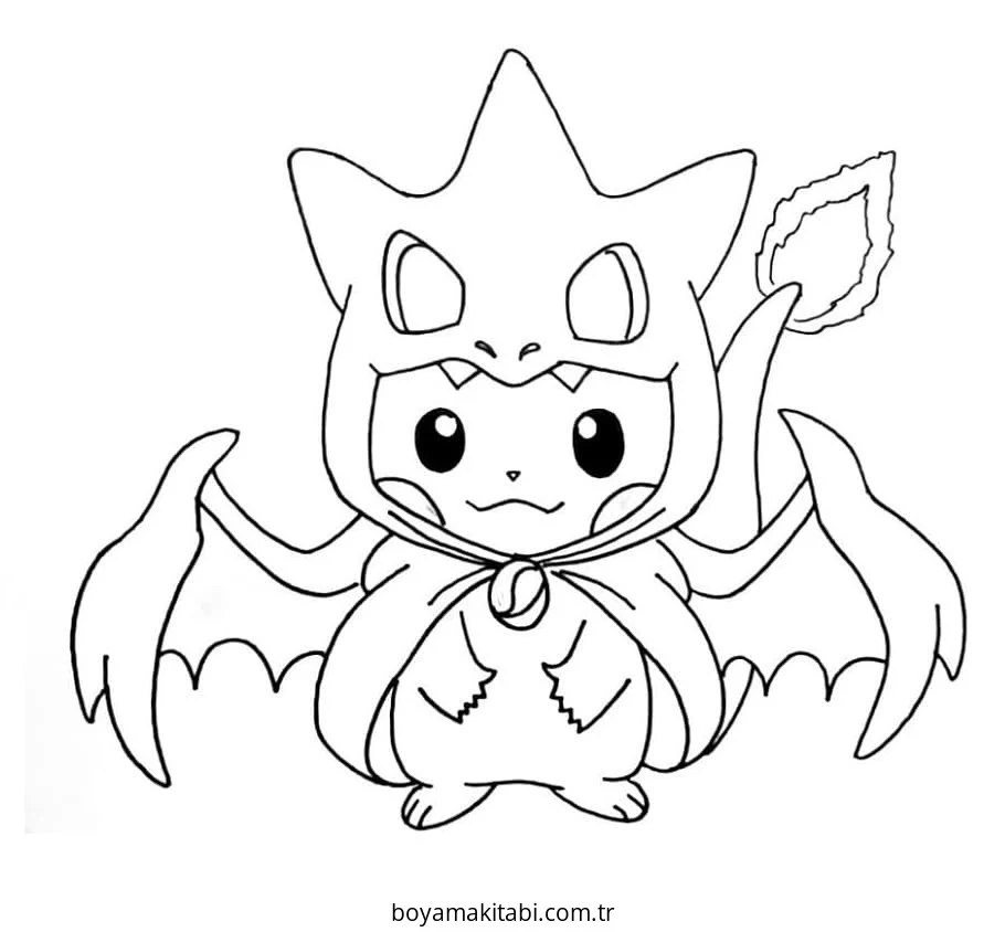 Pokemon Pikachu boyama sayfası – basit çizim, kolay boyama