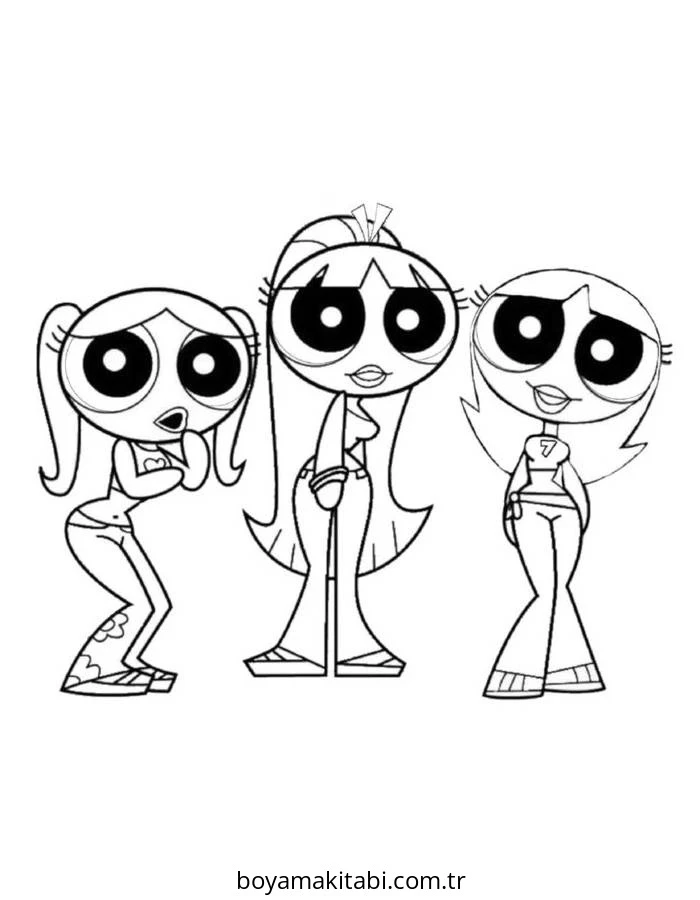 Powerpuff Girls boyama sayfası – sevimli karakter, sanatsal çalışma