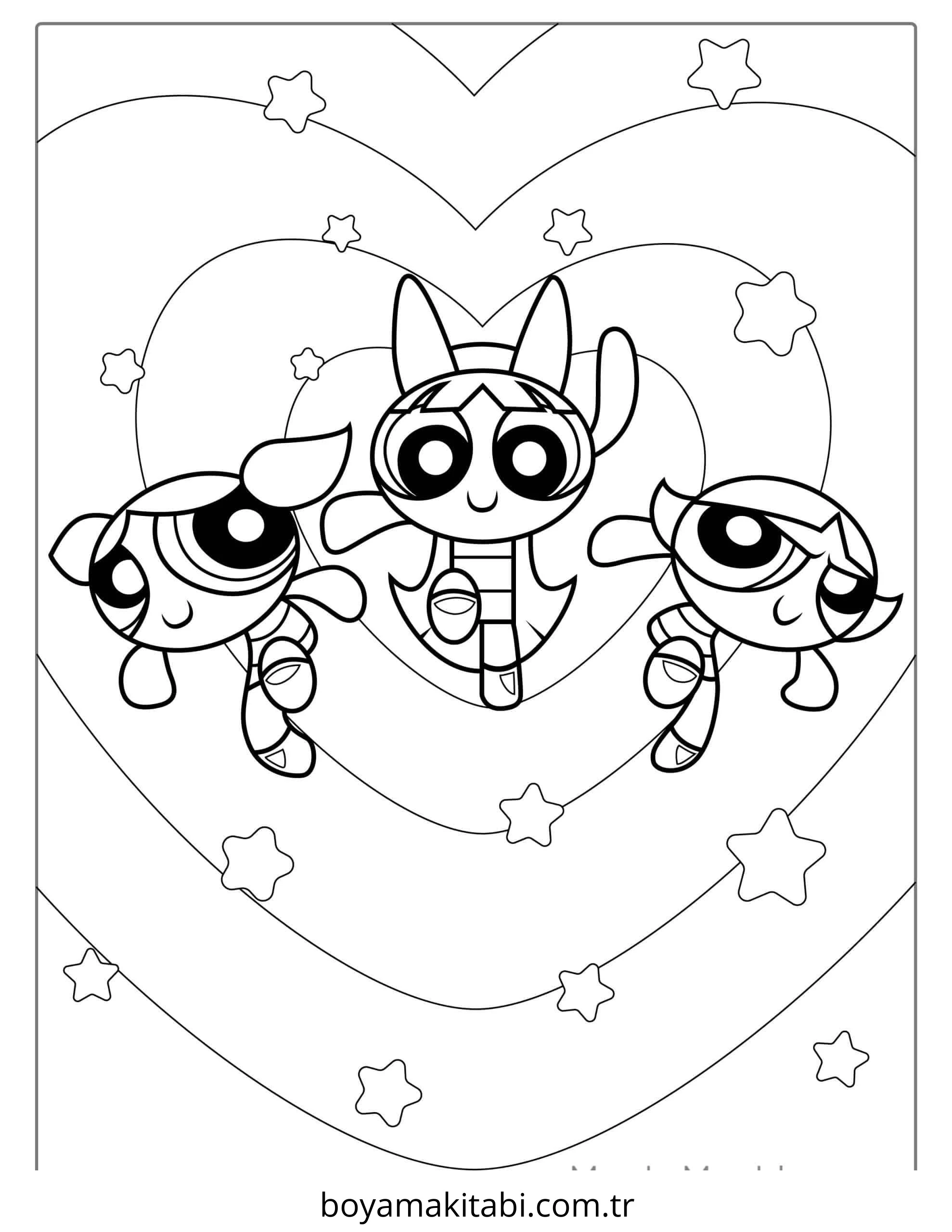 Powerpuff Girls boyama sayfası – çocuk aktivitesi, PDF indir