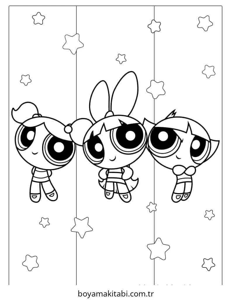 Powerpuff Girls boyama sayfası – boyama çalışması, yaratıcılığı geliştirir