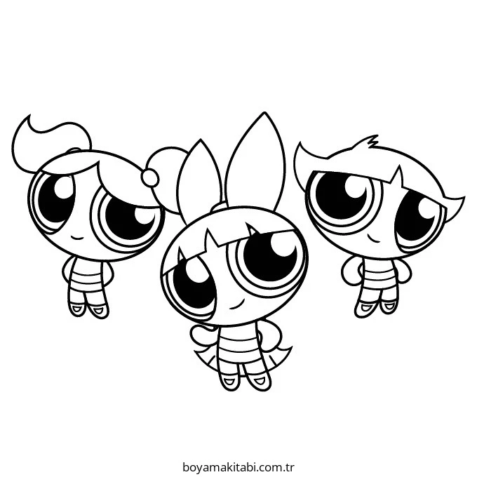 Powerpuff Girls boyama sayfası – renkli çizimler, okul öncesi