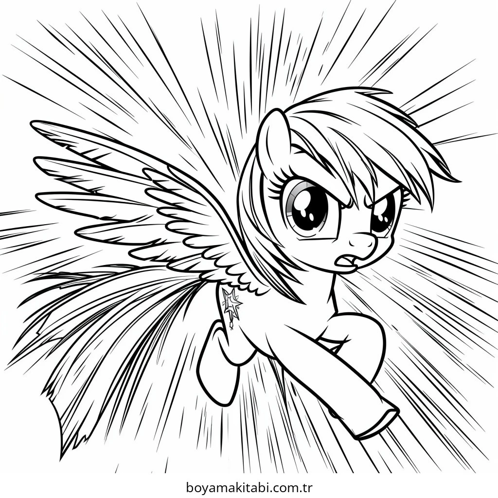 Rainbow Dash boyama sayfası – çocuk aktivitesi, PDF indir