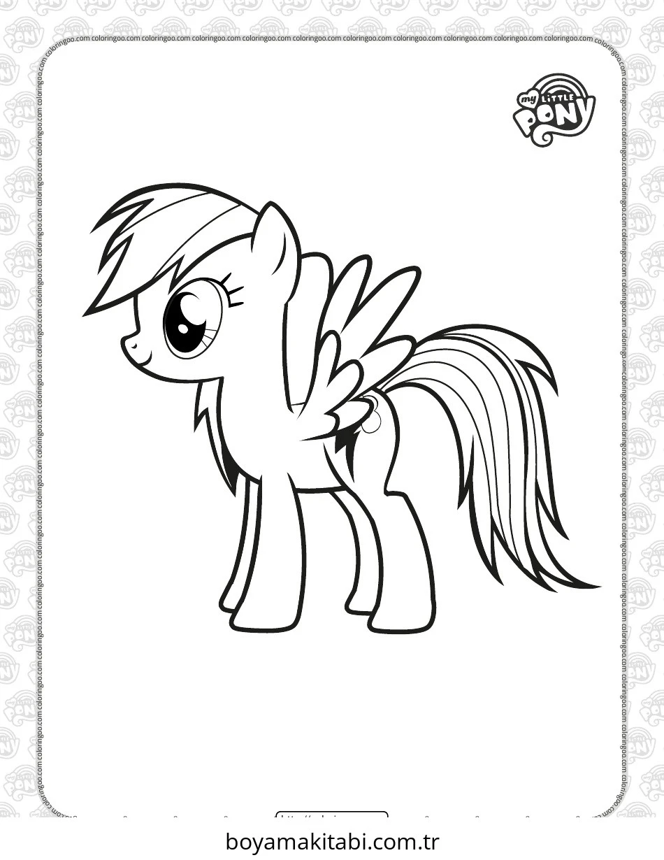 Rainbow Dash boyama sayfası – kolay boyama, eğitici aktivite
