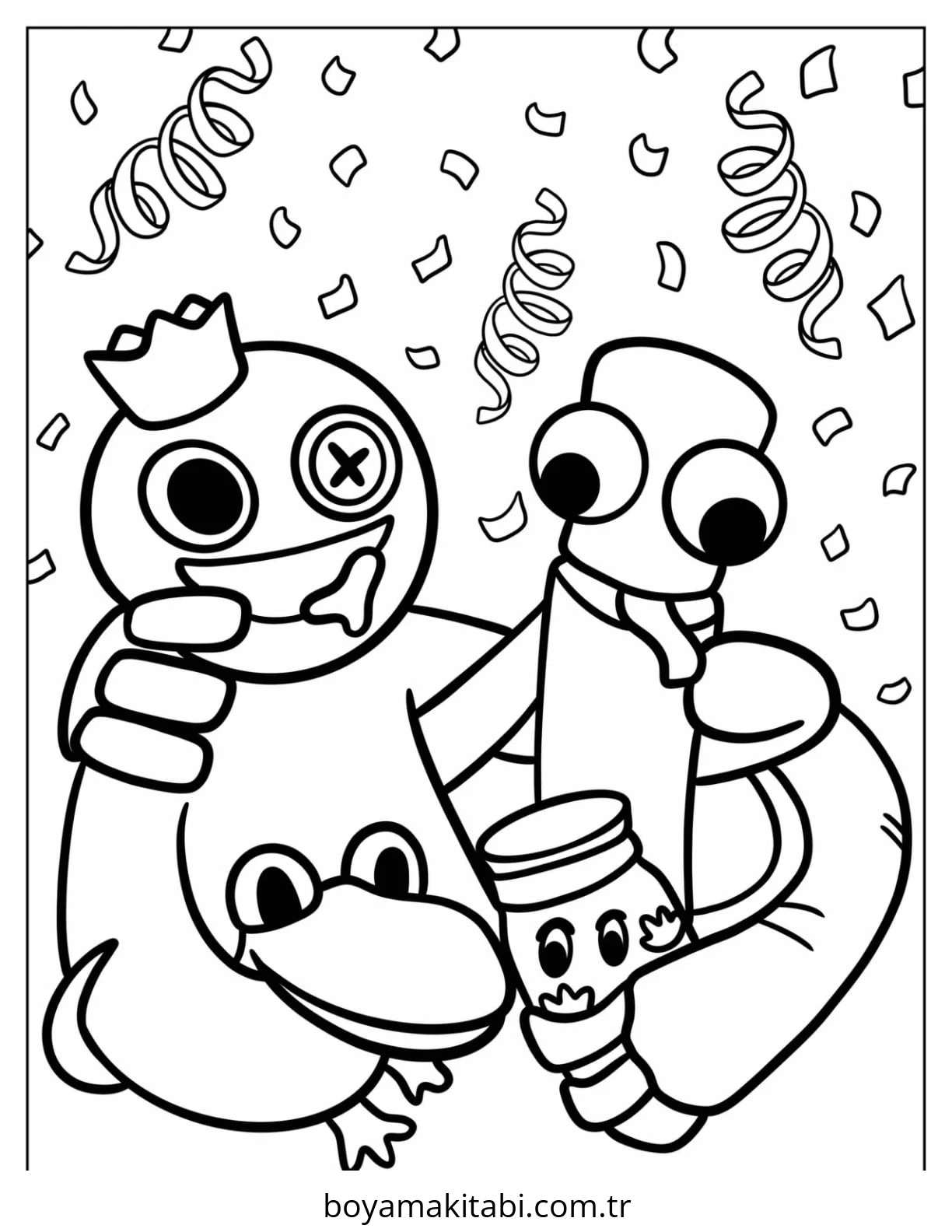 Gökkuşağı Arkadaşları (Rainbow Friends) boyama sayfası – çocuk aktivitesi, PDF indir
