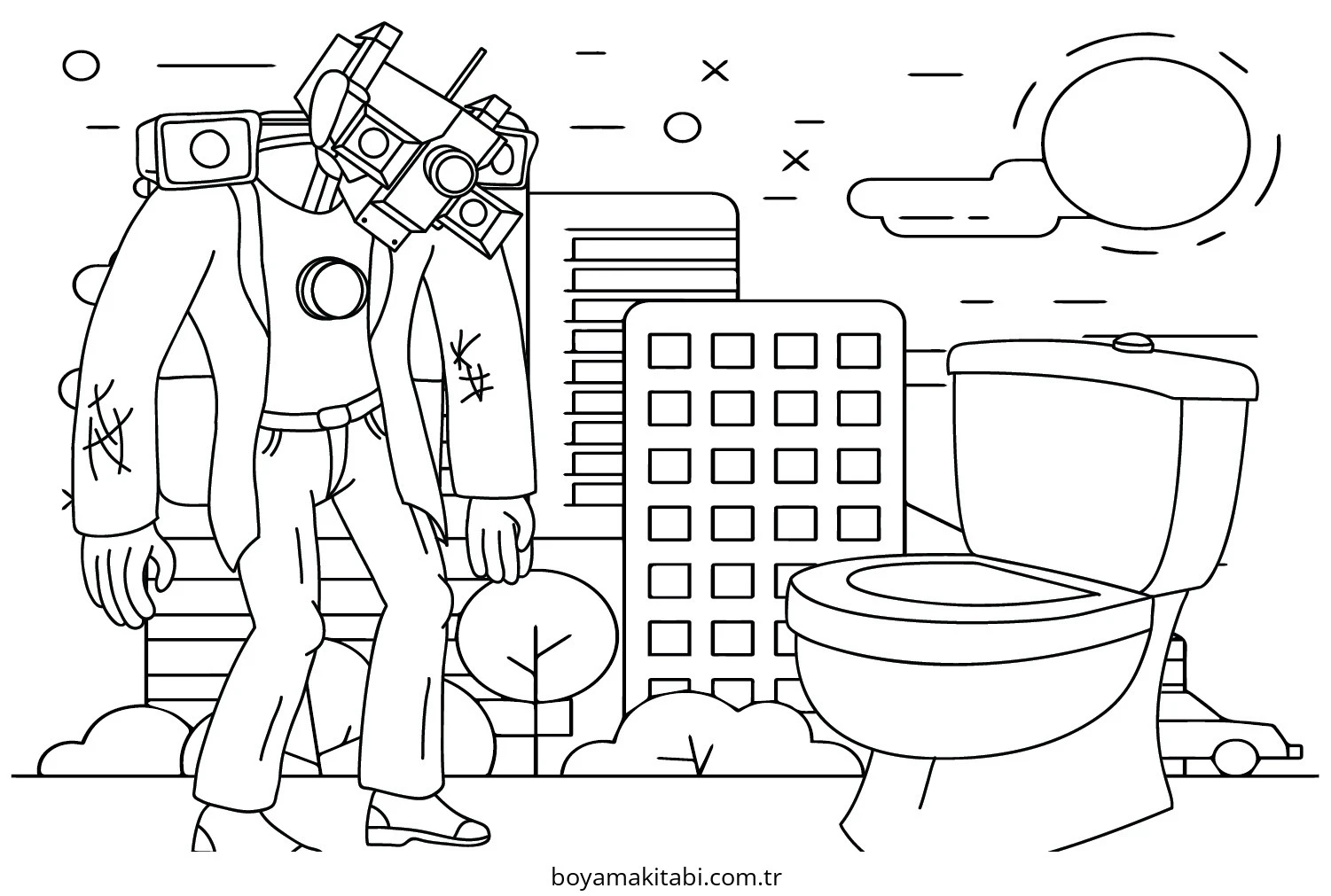 Skibidi Toilet boyama sayfası – renkli çizimler, okul öncesi