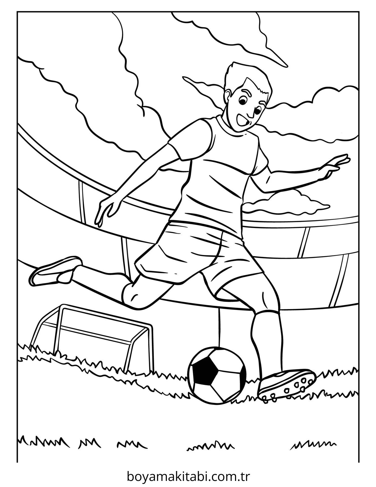 Futbol boyama sayfası – basit çizim, kolay boyama