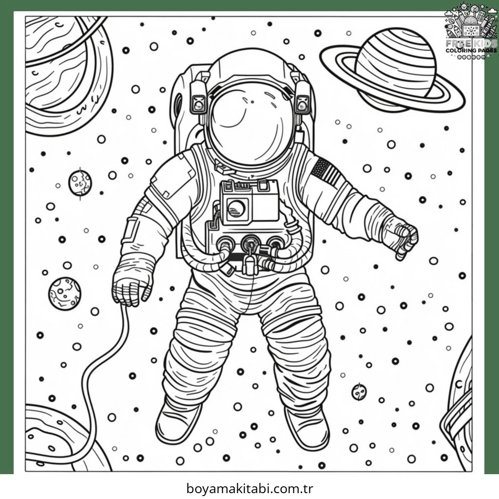 Uzay boyama sayfası – PDF indir, sevimli karakter